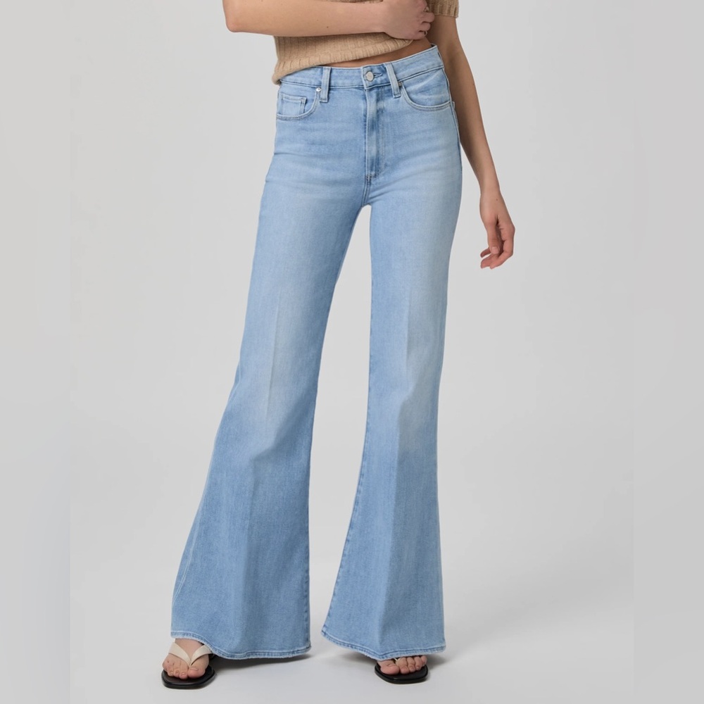 NWT Paige Charlie high rise super flare jeans in “luminaries” light wash